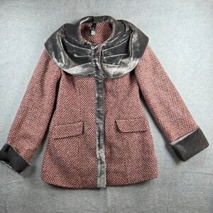 dS LAB Coat Women Size 6 Pink Grey Tweed Velvet Portrait Collar Chic Jacket
